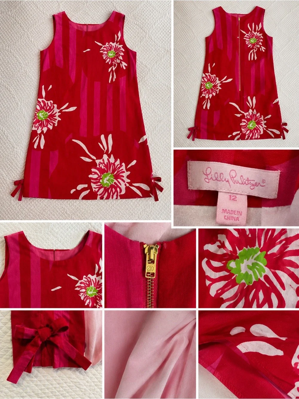 Lilly Pulitzer Red Pink Floral Shift Dress Womens Size 12 Sleeveless Resort